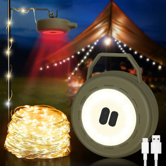 Bdjso Camping String Lights - 3 in 1 Tent Light with 6 Lighting Modes